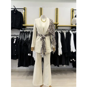 Omuz Leopar Şİfon Detaylı Tasarım İkili Takım