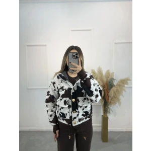 Angora Desenli Kapişonlu Çıtçıt Hırka