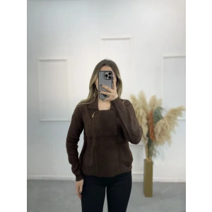 Angora Fermuar Detaylı Gömlek Yaka Hırka