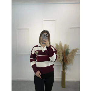 Bymn B Taşlı Kalın Çizgili Tiriko Kazak