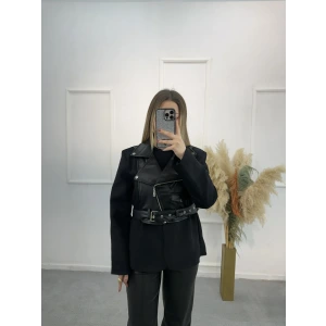 Deri Garnili Blazer Ceket