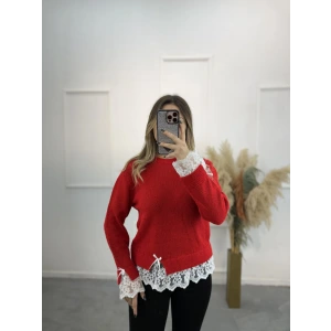 Lilt Kol Ve Etek Ucu Dantelli Kazak