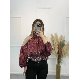 Lukp Etnik Desenli Şifon Bluz