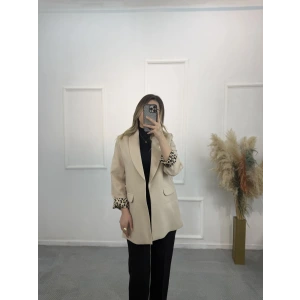 Şal Yaka Leopar Astarlı Blazer Ceket