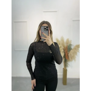 Simli Transparan Bluz