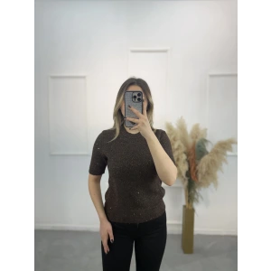 Simli Ve Pullu Yarım Kol Kazak