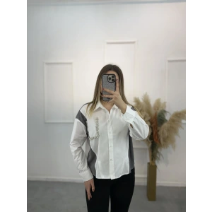 Triko Poplin Taş Detaylı Gömlek
