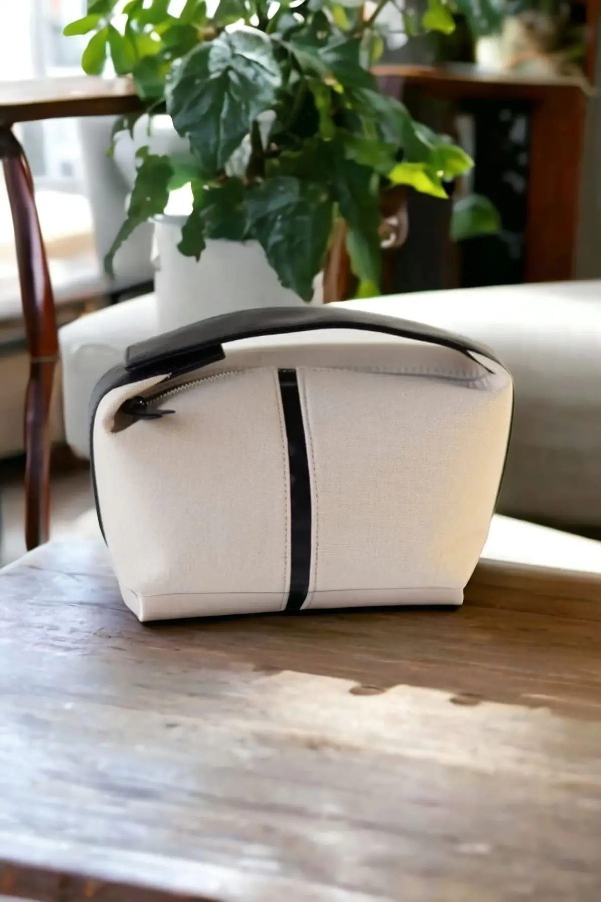 Vera Kanvas Krem-siyah Kadın El Çantası