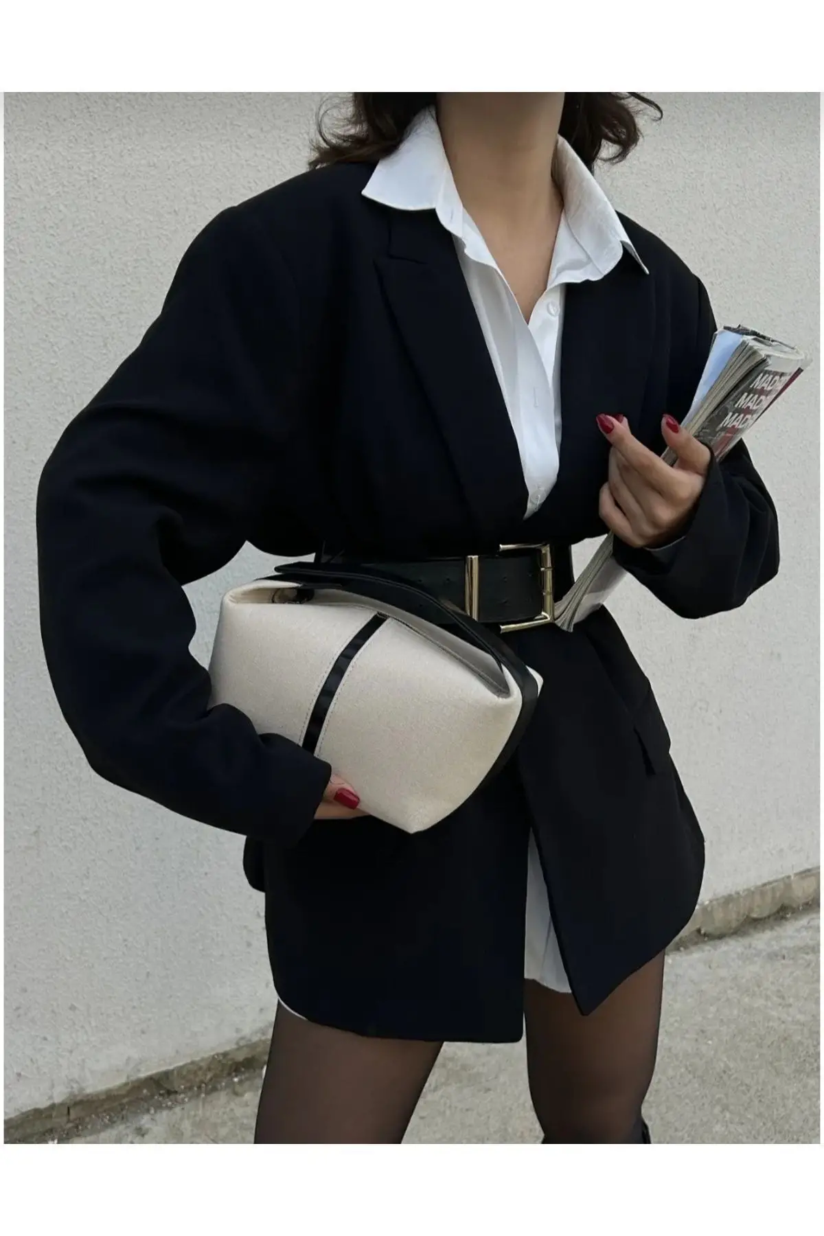 Vera Kanvas Krem-siyah Kadın El Çantası