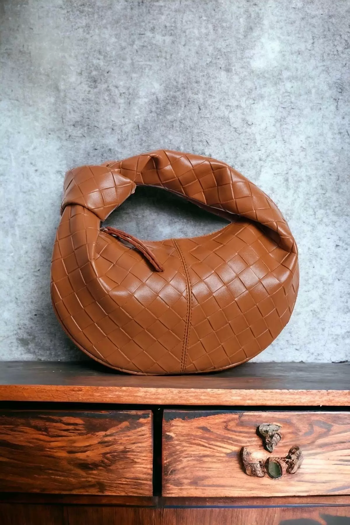 Helen Knotted Brown Knitted Pattern Trend Mini Bowl Bag