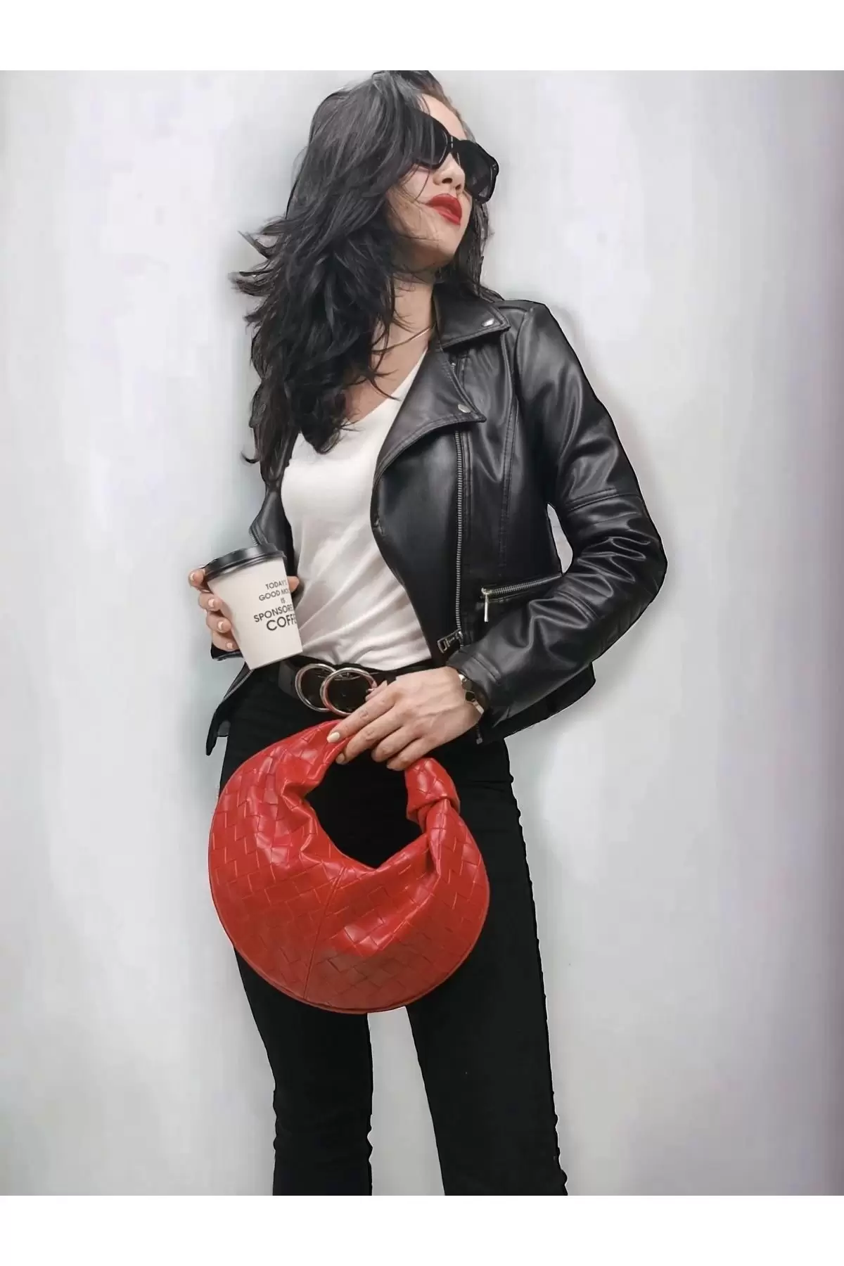 Helen Knotted Red Knitted Pattern Trend Mini Bowl Bag