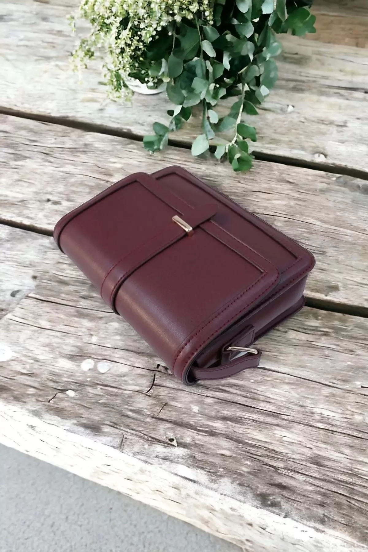 Claire Burgundy Skin Trend Womens Cross Shoulder Bag with Belt Detail