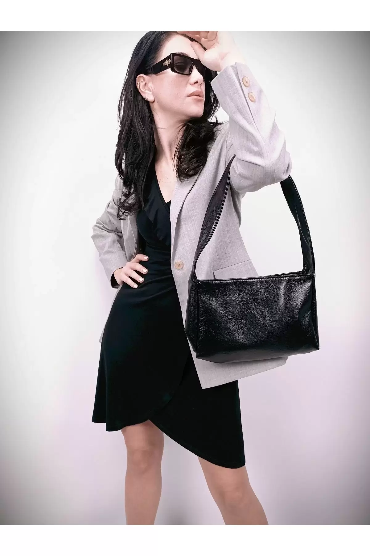 Auro Black Patent Leather Trend Womens Shoulder Bag