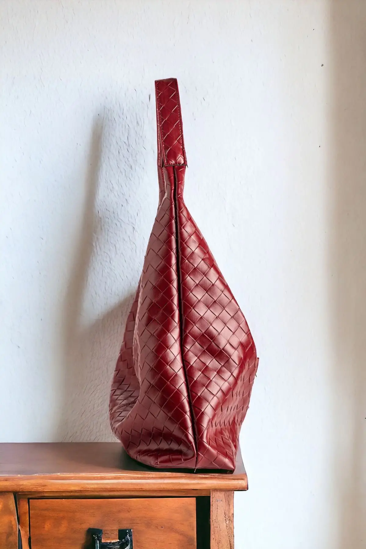 Liya Bordo Örgü Desen Shopper Kadın Omuz Çantası