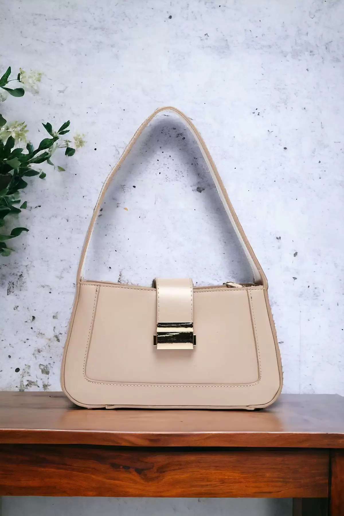 Lena Mink Baguette Womens Hand and Shoulder Bag with Metal Buckle