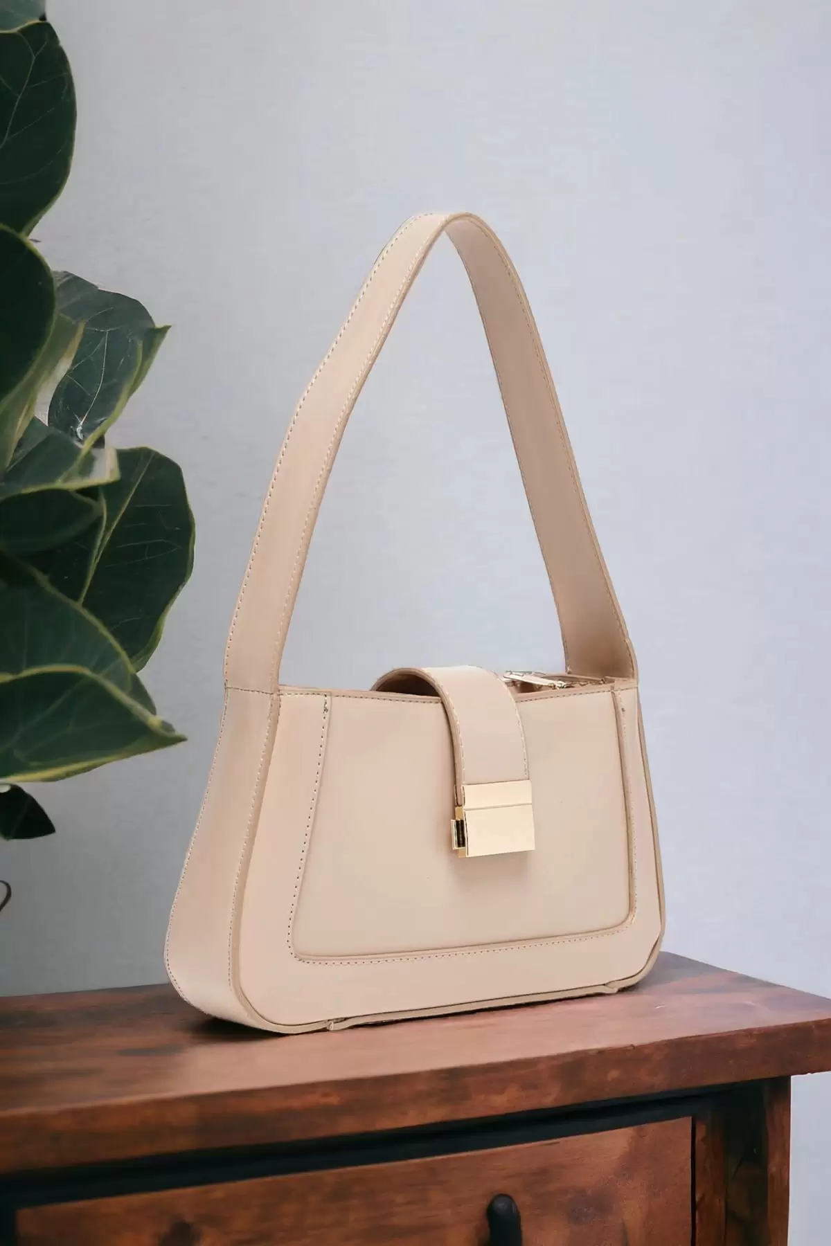 Lena Mink Baguette Womens Hand and Shoulder Bag with Metal Buckle