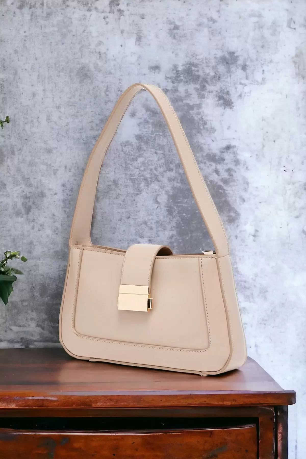 Lena Mink Baguette Womens Hand and Shoulder Bag with Metal Buckle