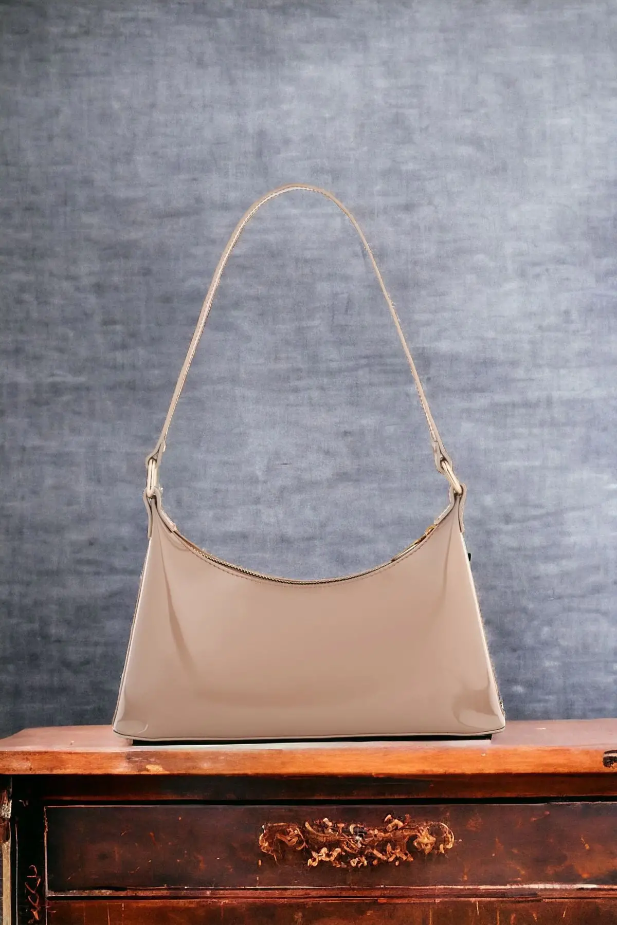 Cherry Mink Shiny Patent Leather Baguette Womens Shoulder Bag