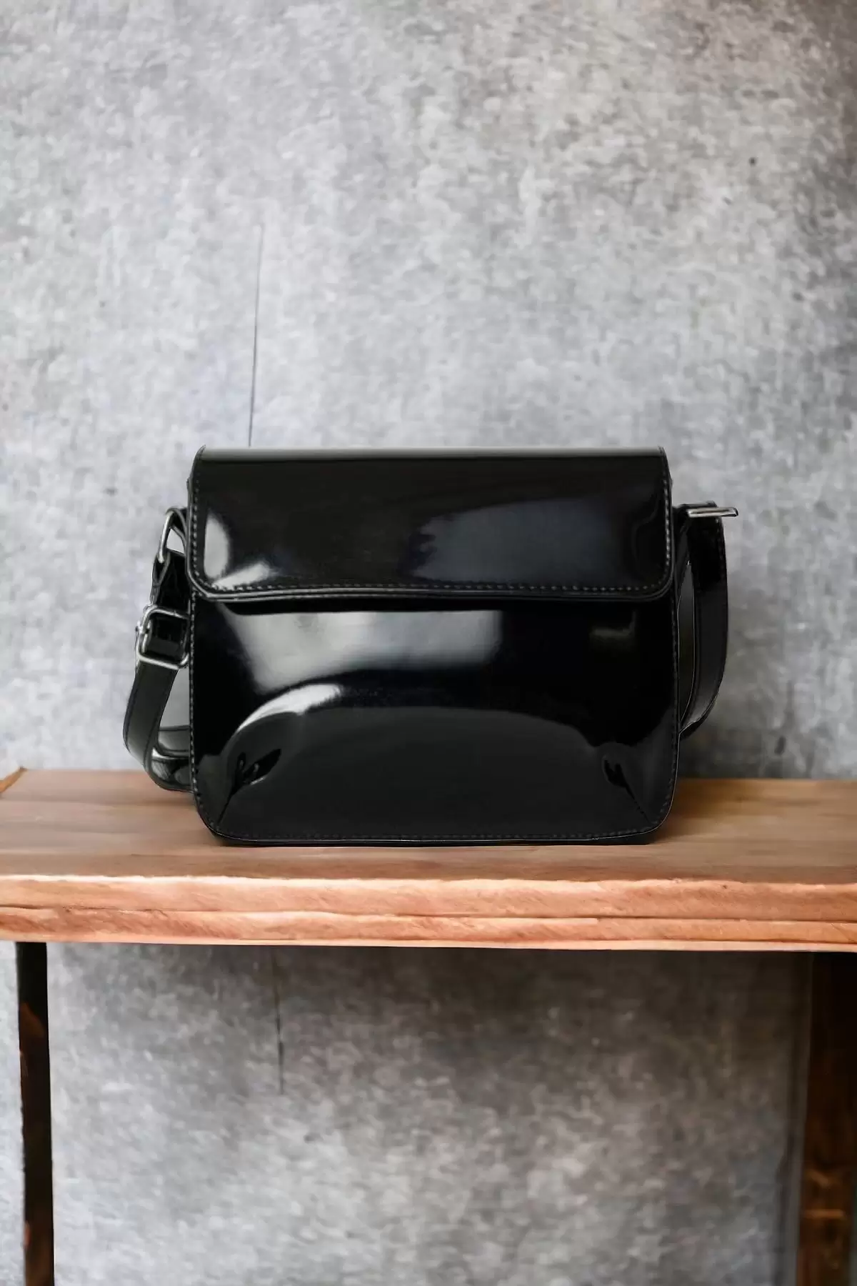 Majeste Black Shiny Patent Leather Womens Shoulder Bag