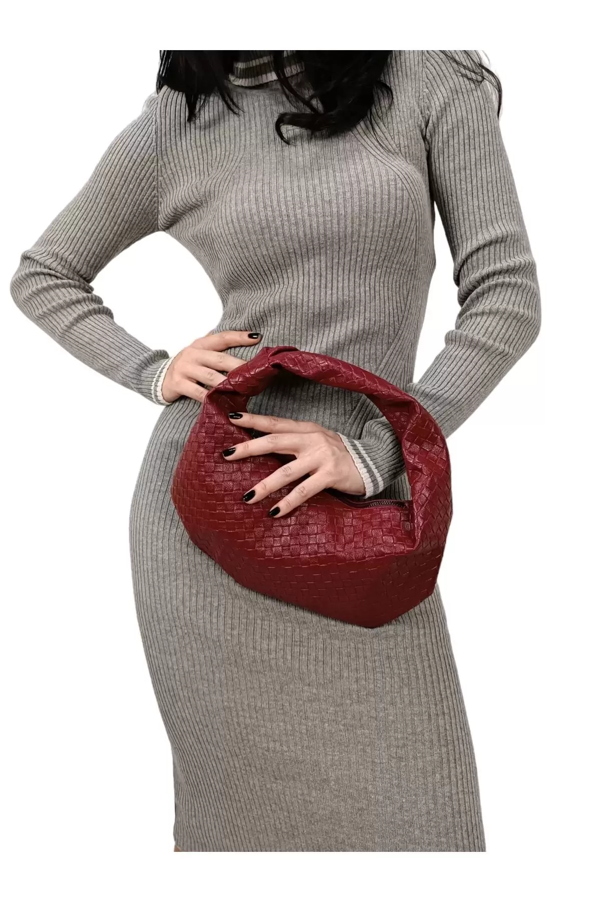 Hilary Claret Red Patterned Womens Handbag with Knot Detail