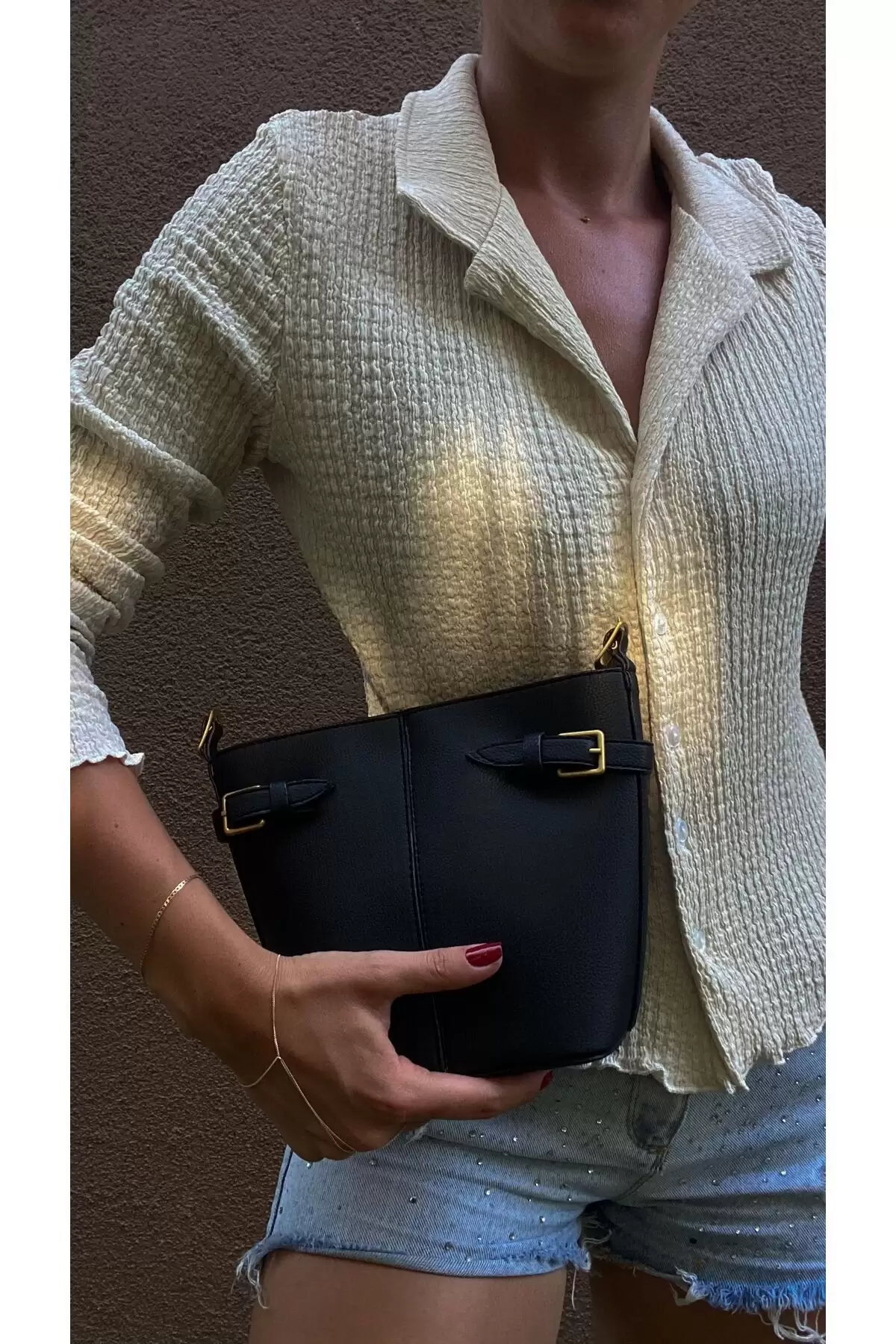 Polly Black V Shape Womens Shoulder Bag