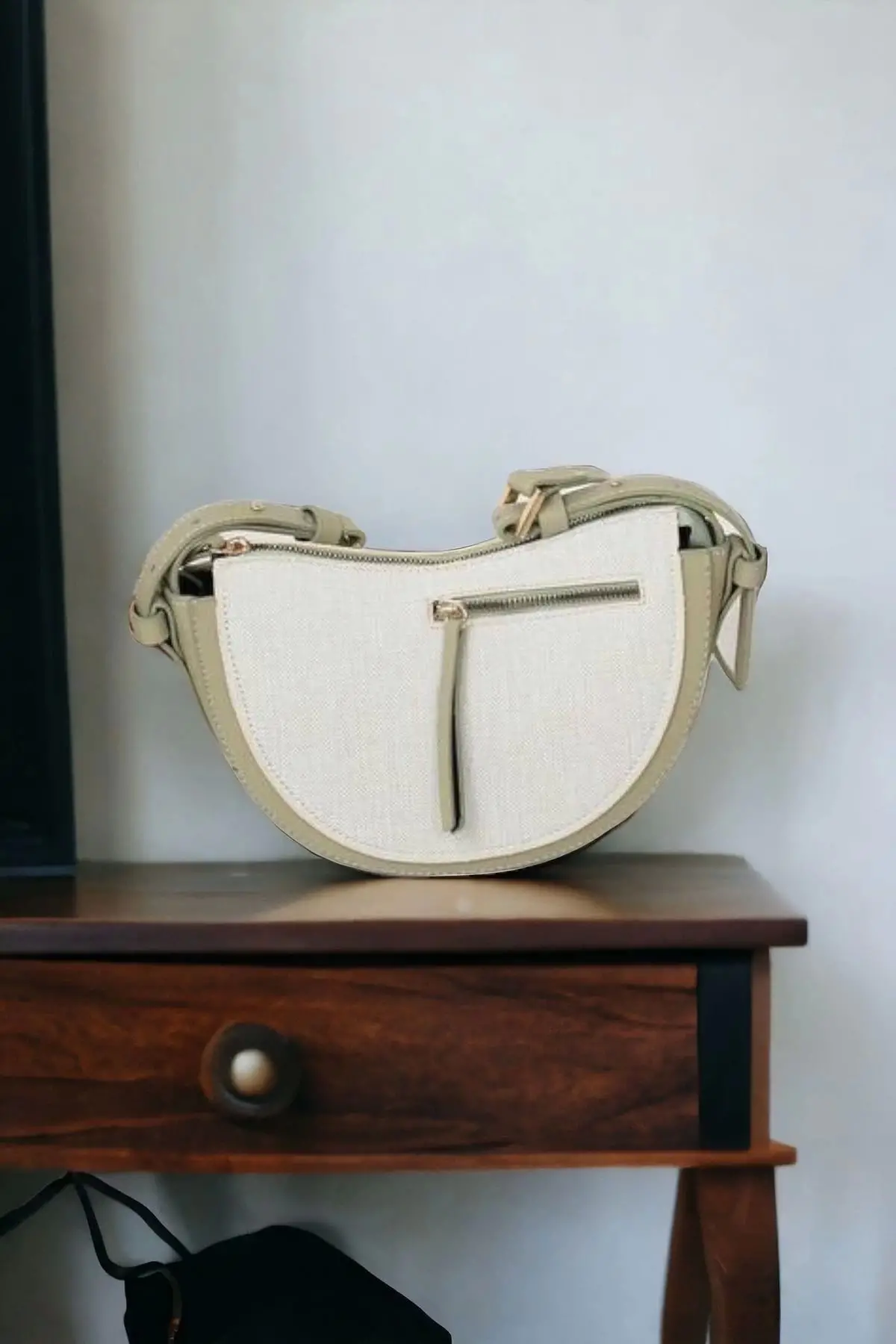 Linen Green Cream Linen Design Womens Shoulder Bag