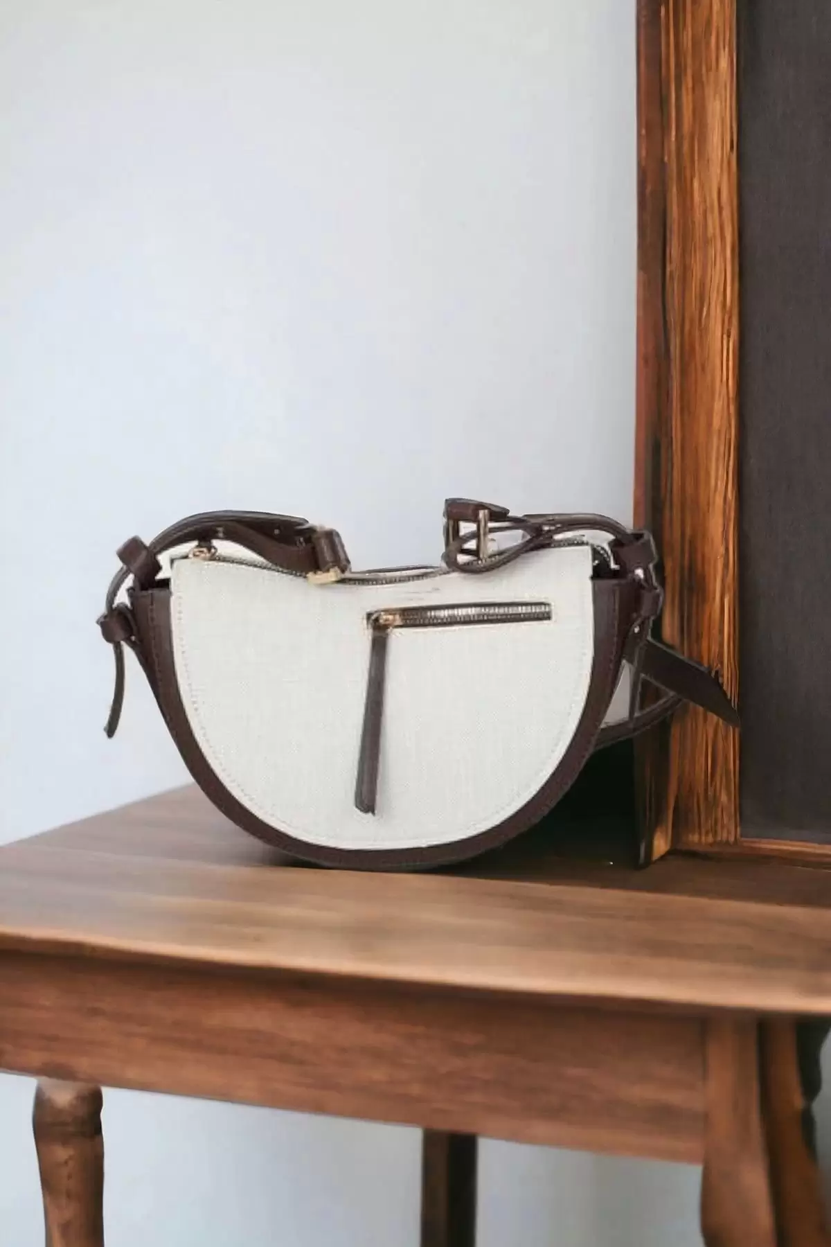 Linen Brown Cream Linen Design Womens Shoulder Bag