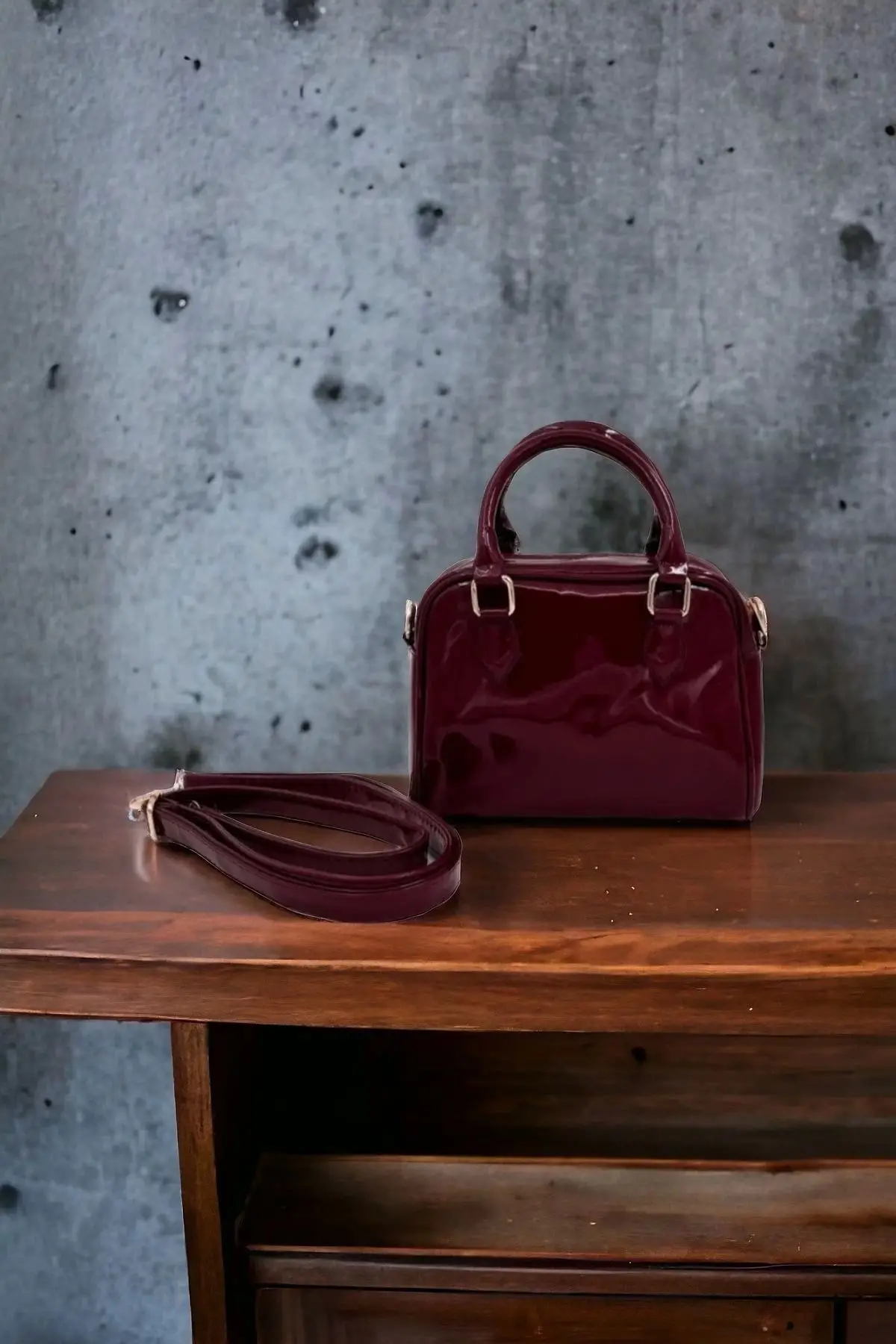 Lara Claret Red Patent Leather Mini Size Womens Shoulder Bag