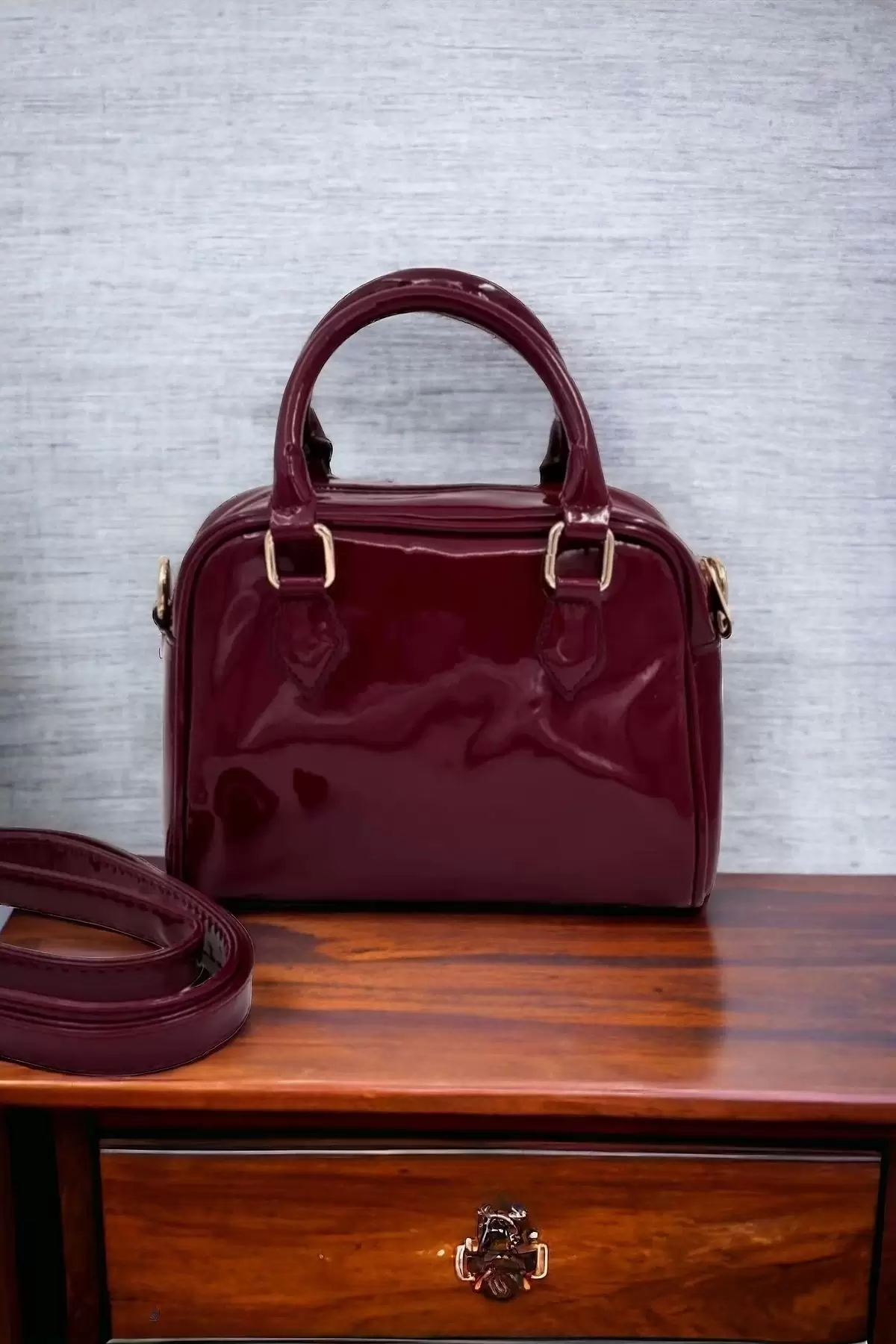 Lara Claret Red Patent Leather Mini Size Womens Shoulder Bag