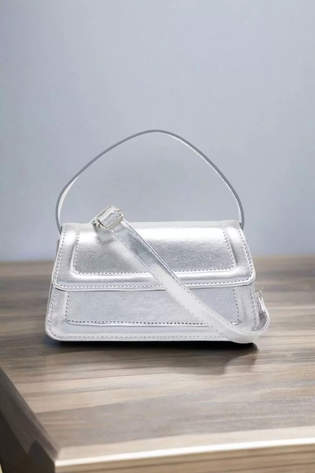 Kate Silver Flap Cross-Strap Womens Shoulder Bag