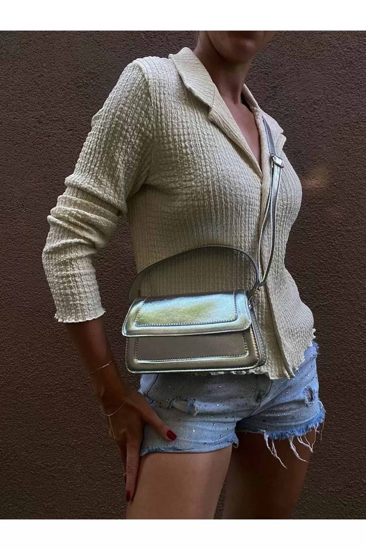 Kate Silver Flap Cross-Strap Womens Shoulder Bag