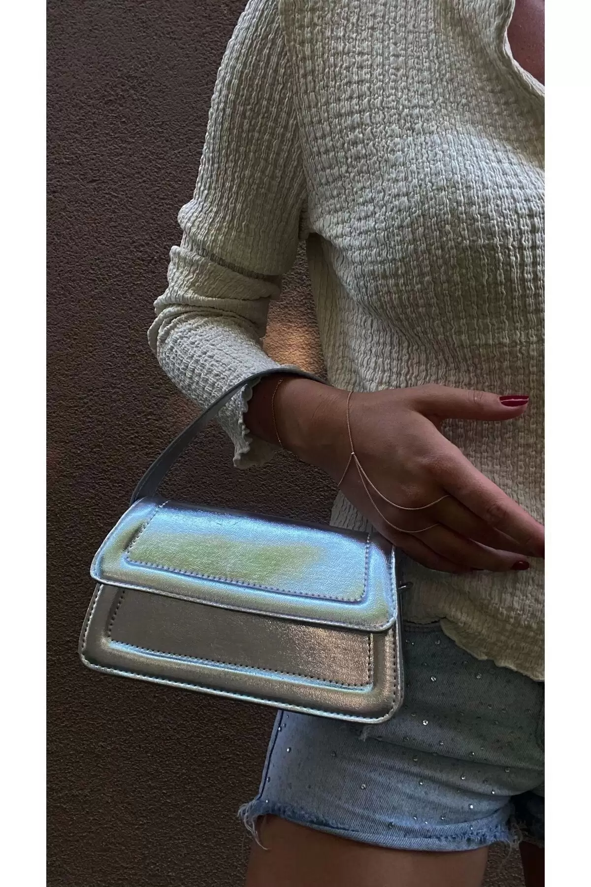 Kate Silver Flap Cross-Strap Womens Shoulder Bag