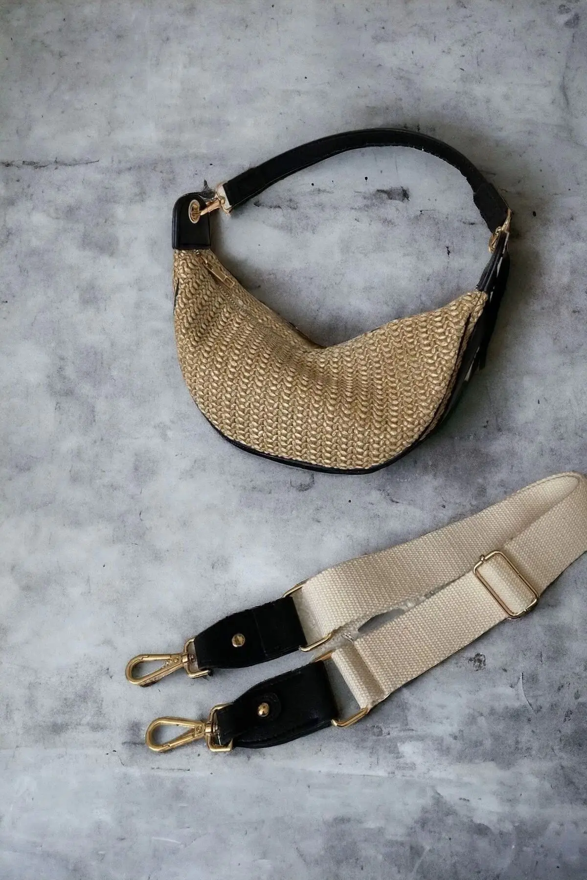 Betty Wicker Textured Black-Straw Womens Handbag and Shoulder Bag
