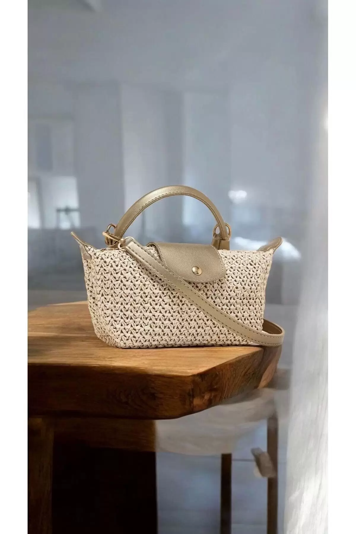 Laurel Gold/Straw Hand Woven Womens Mini Bag