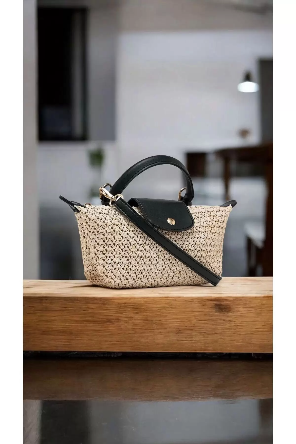 Laurel Black/Straw Handwoven Womens Mini Bag