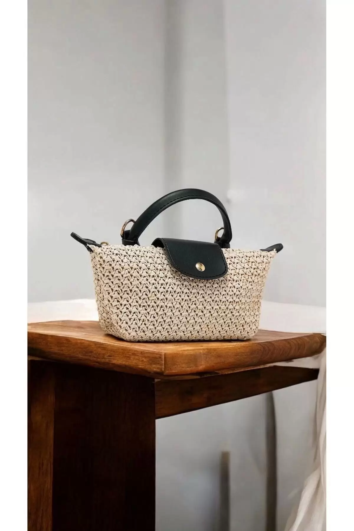 Laurel Black/Straw Handwoven Womens Mini Bag