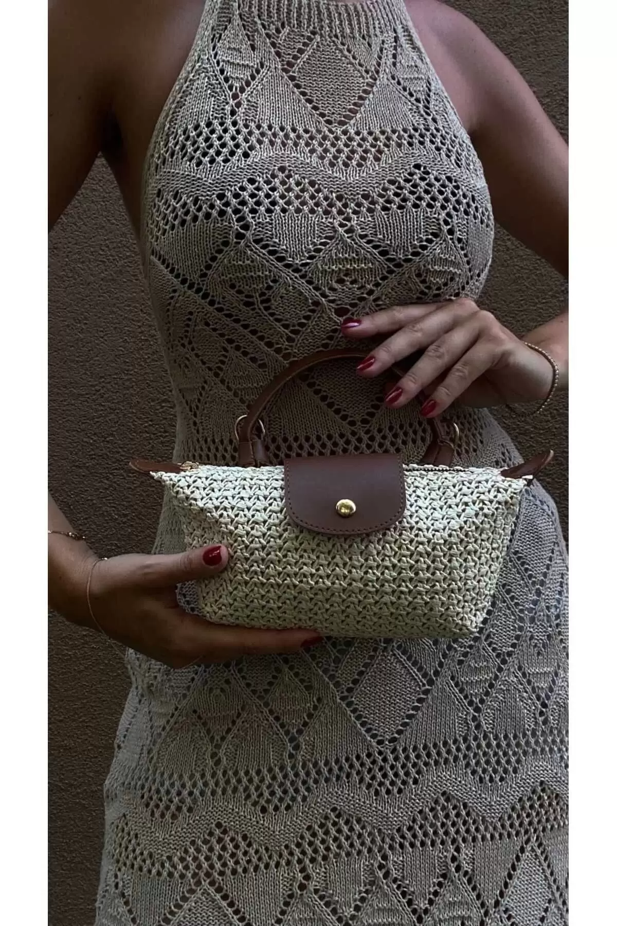 Laurel Brown/Straw Hand Woven Womens Mini Bag