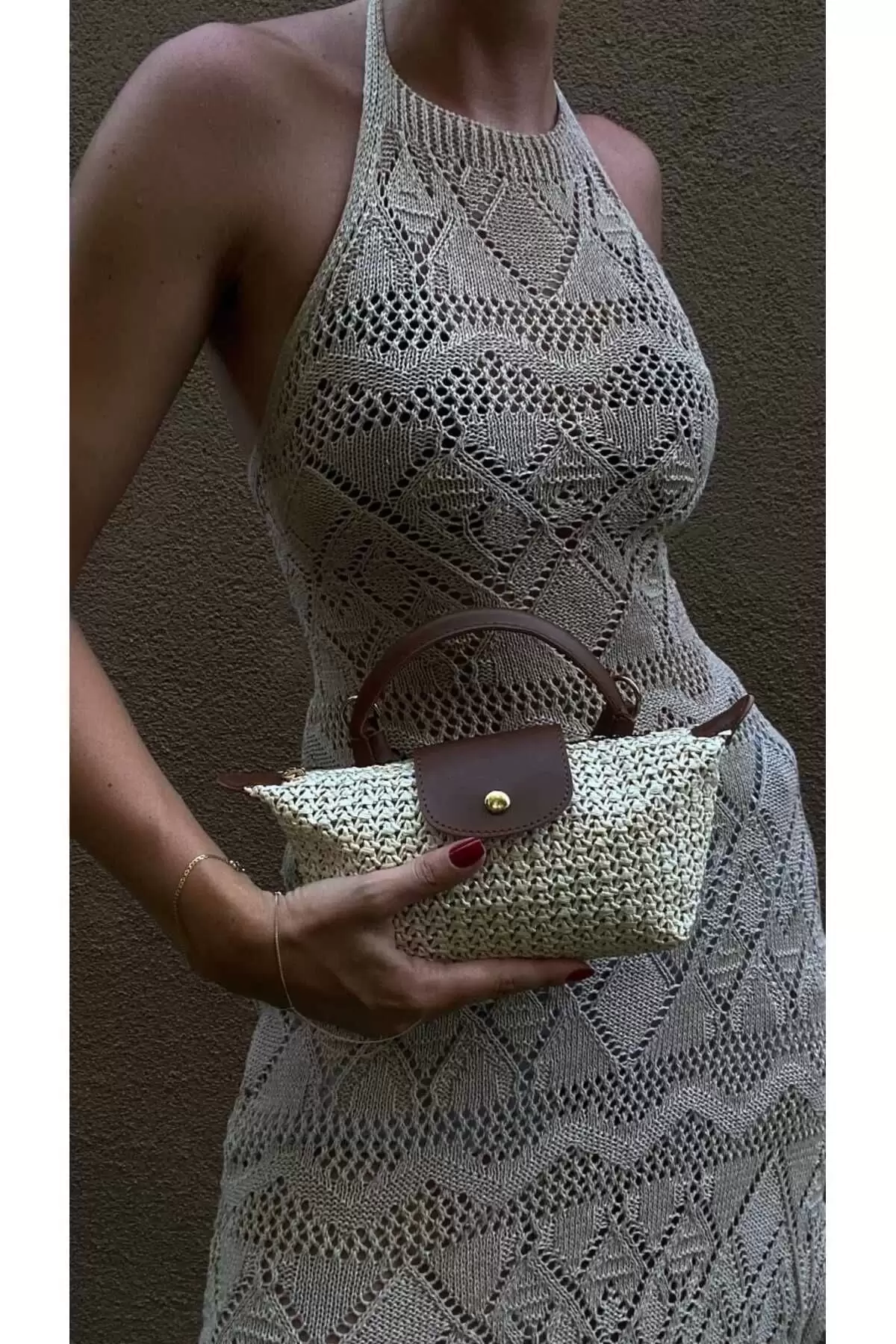Laurel Brown/Straw Hand Woven Womens Mini Bag