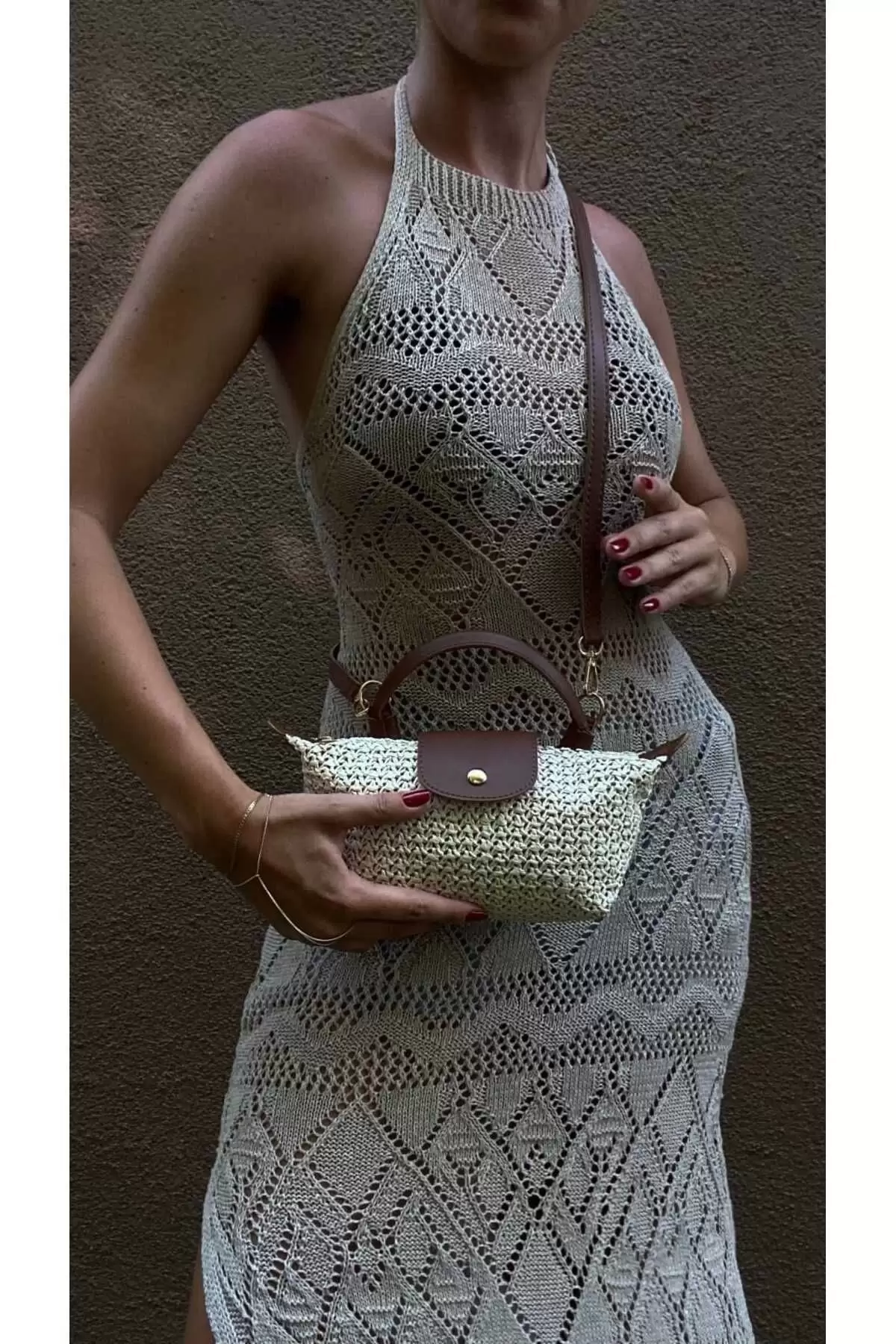 Laurel Brown/Straw Hand Woven Womens Mini Bag
