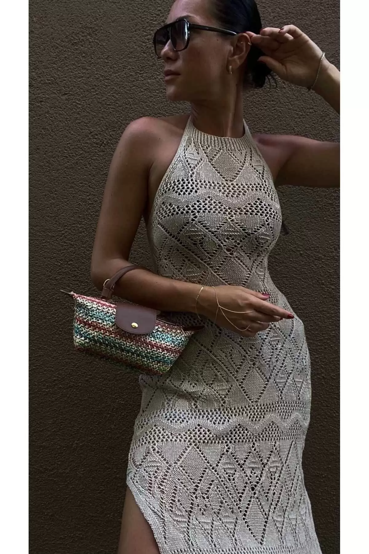 Laurel Brown/Multicolored Straw Hand Woven Womens Mini Bag