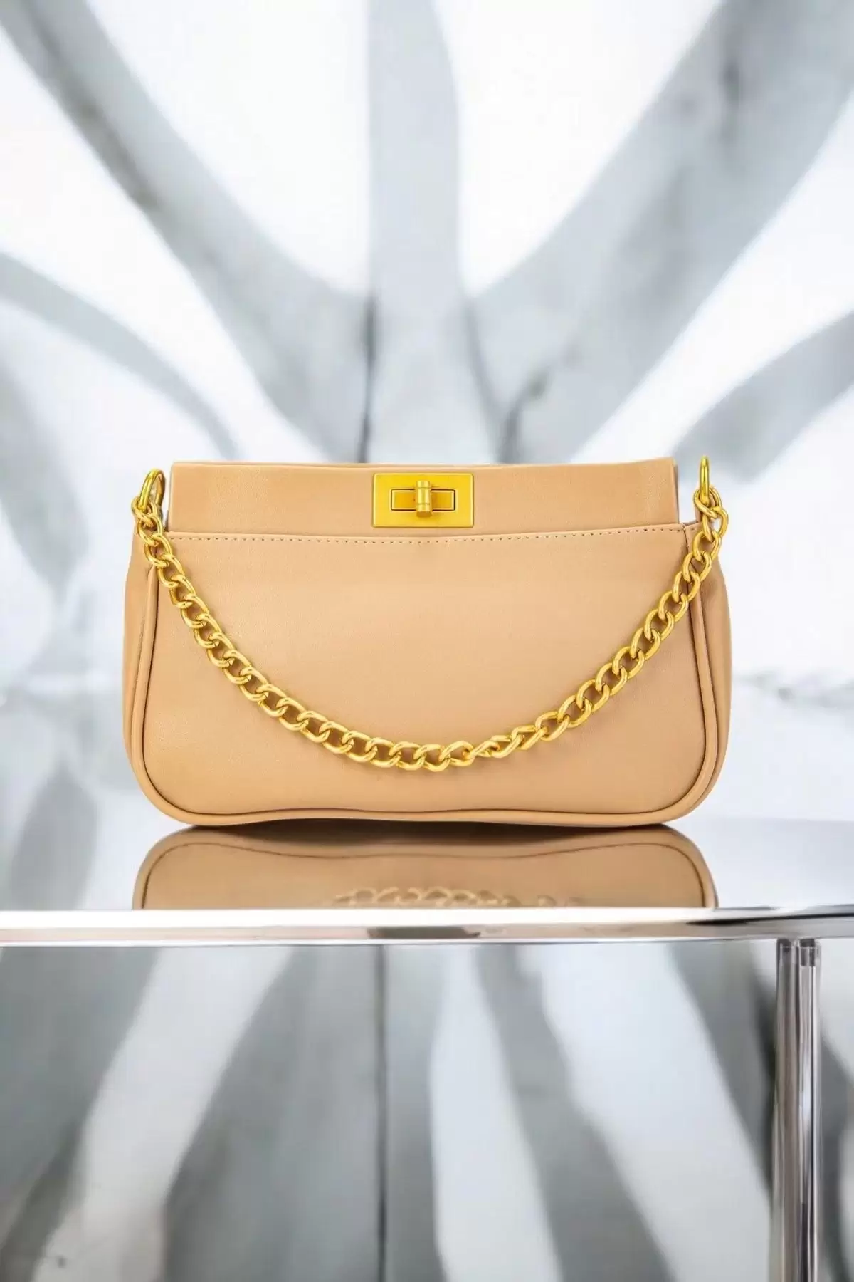 Patricia Mink Womens Handbag and Shoulder Bag with Lock Closure and Chain Detail