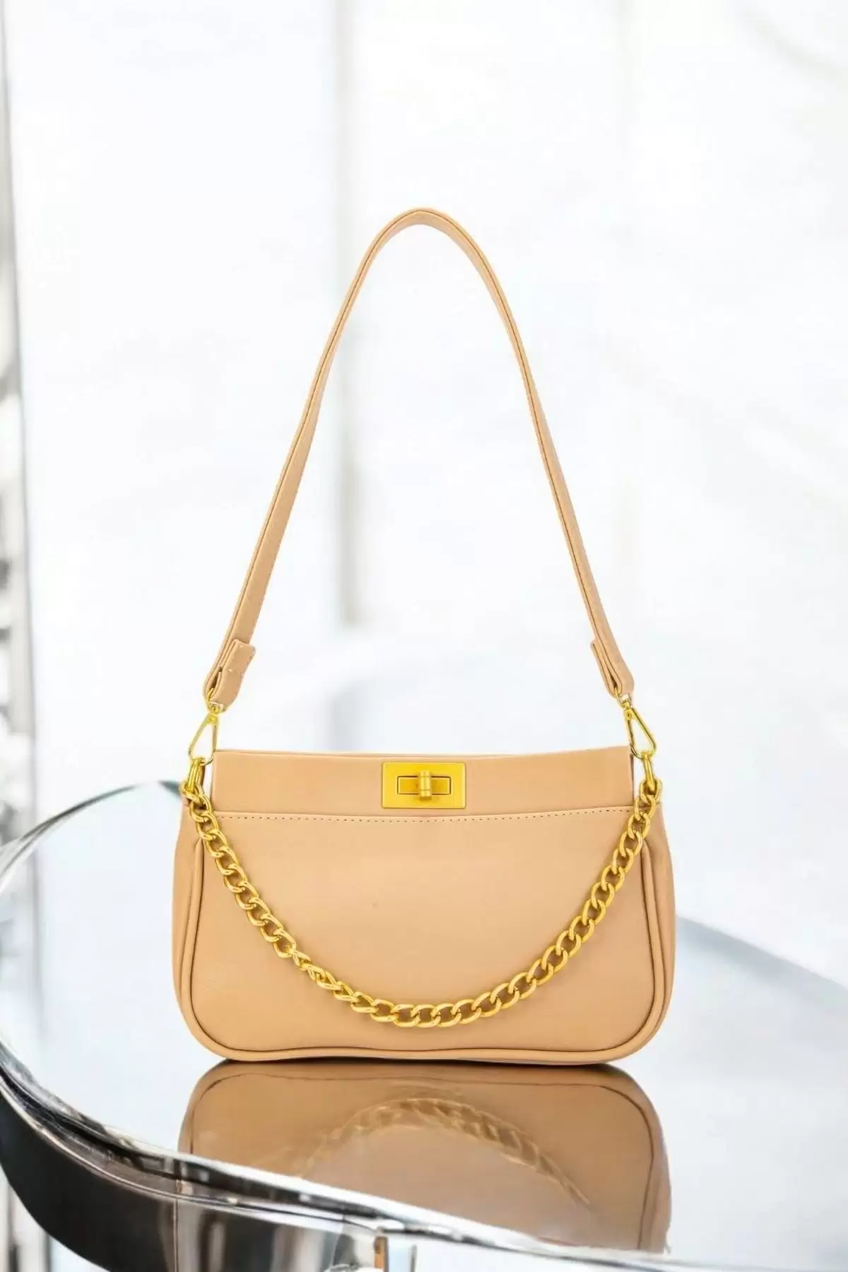 Patricia Mink Womens Handbag and Shoulder Bag with Lock Closure and Chain Detail