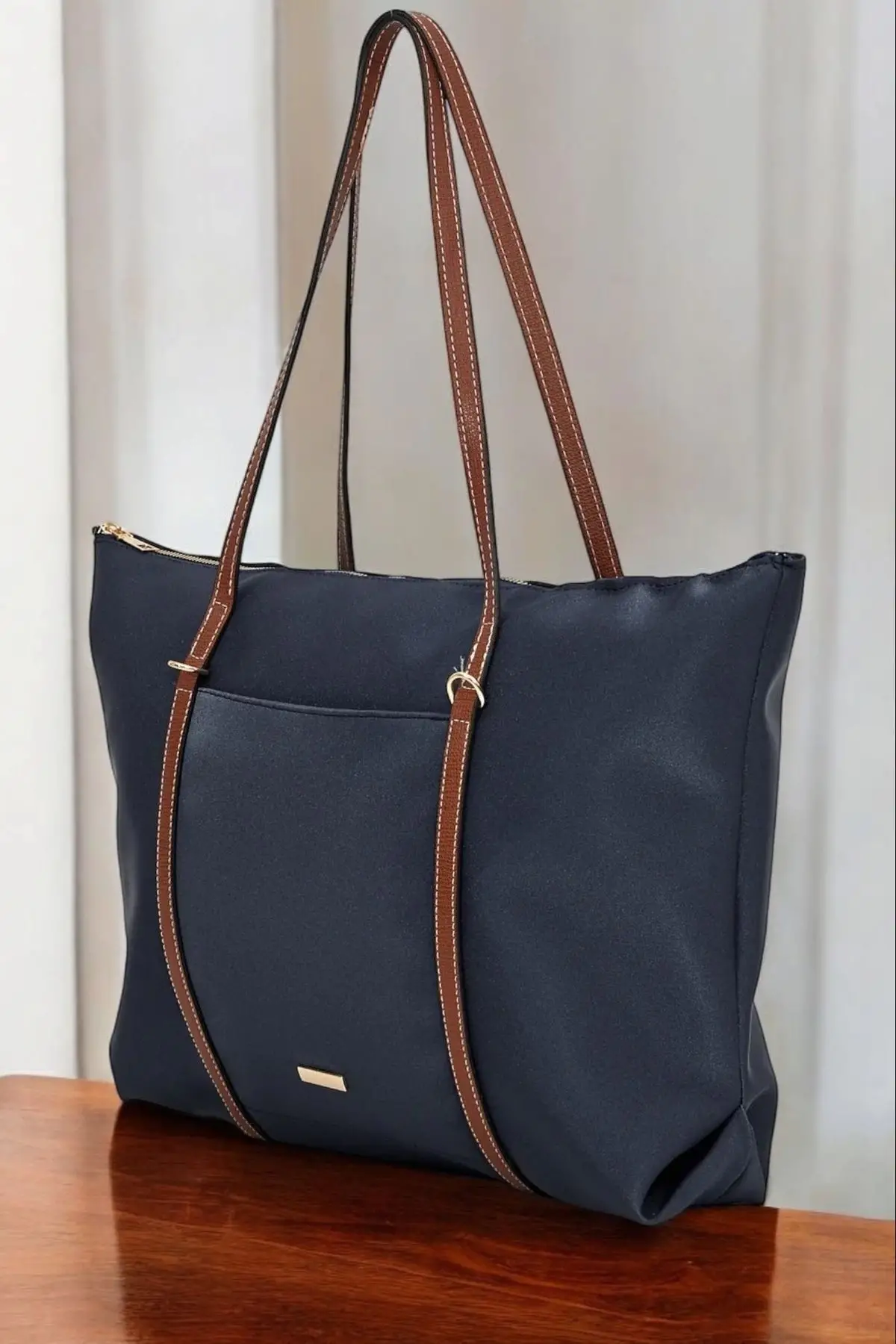 Lacey Lacivert-Taba Şeritli Shopper Kadın Omuz Çantası