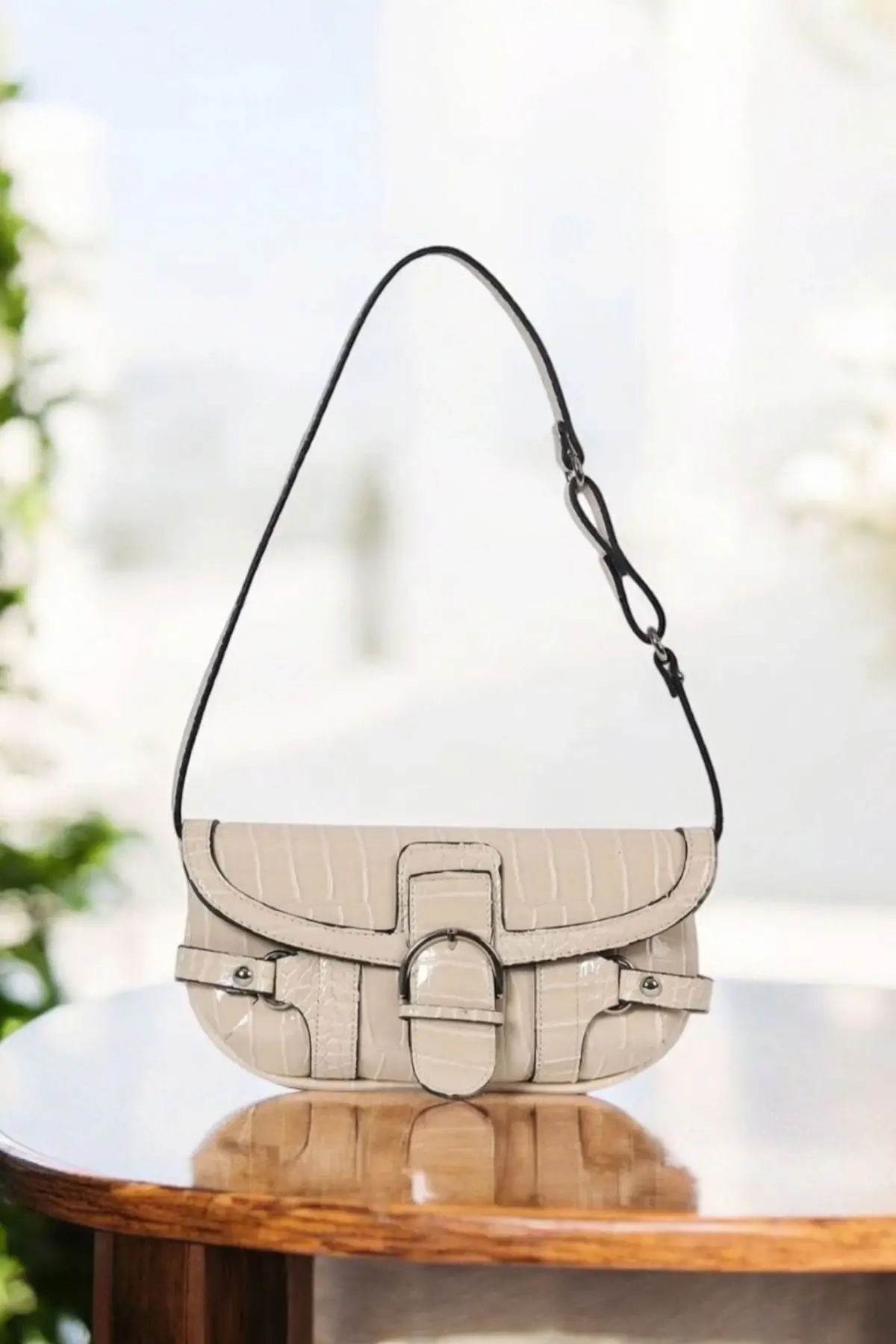 Rock Mink Crocodile Womens Baguette Shoulder Bag