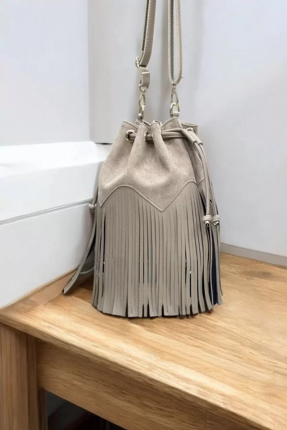 Charlotte Mink Tassel Bucket Womens Shoulder Bag
