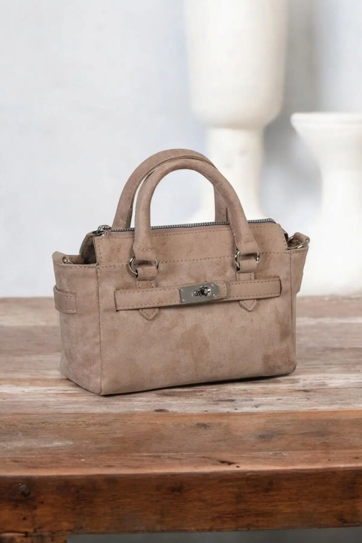 Harmony Vizon Süet Önden Kilit Detaylı Mini Kadın El Kol Ve Omuz Çantası