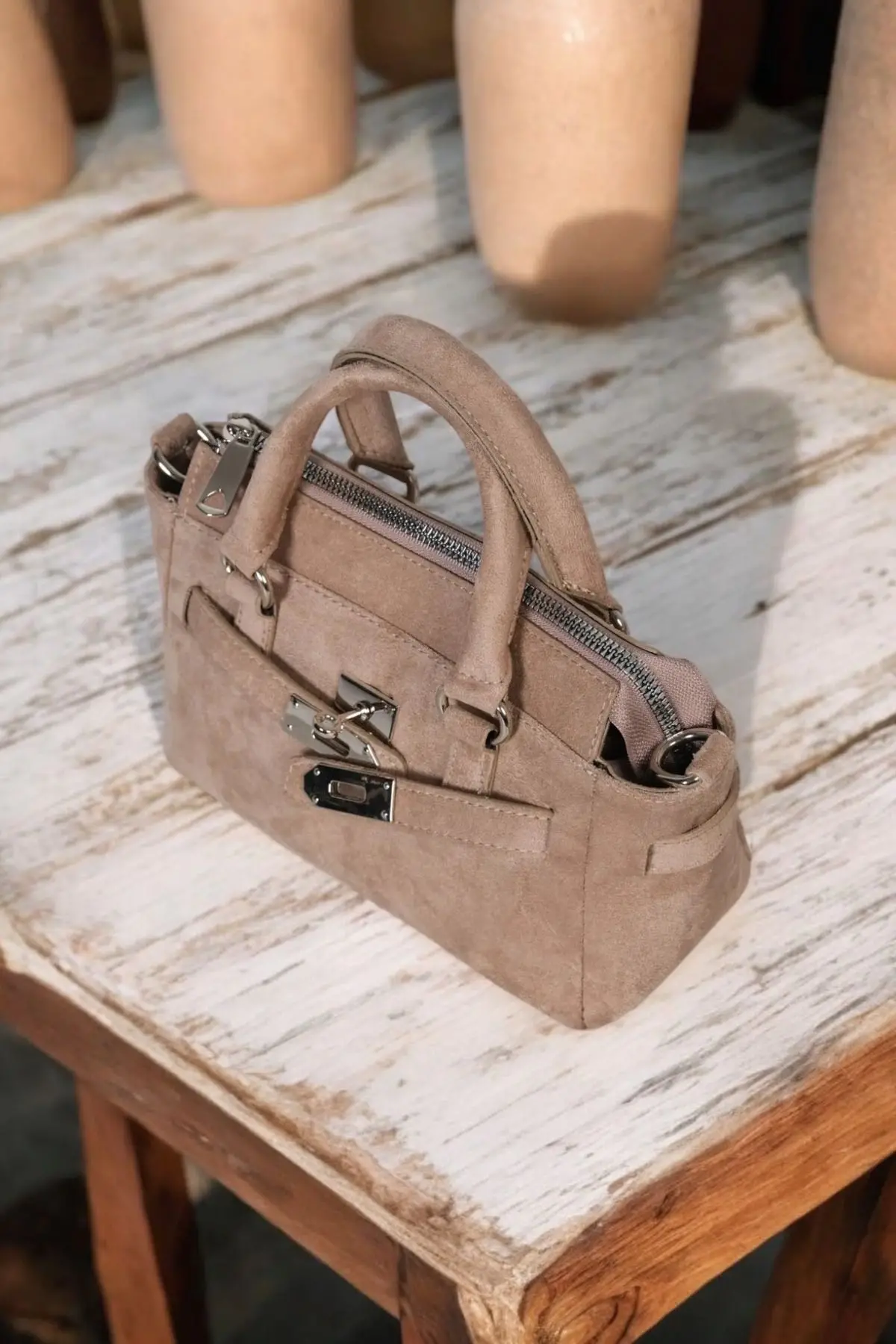 Harmony Vizon Süet Önden Kilit Detaylı Mini Kadın El Kol Ve Omuz Çantası