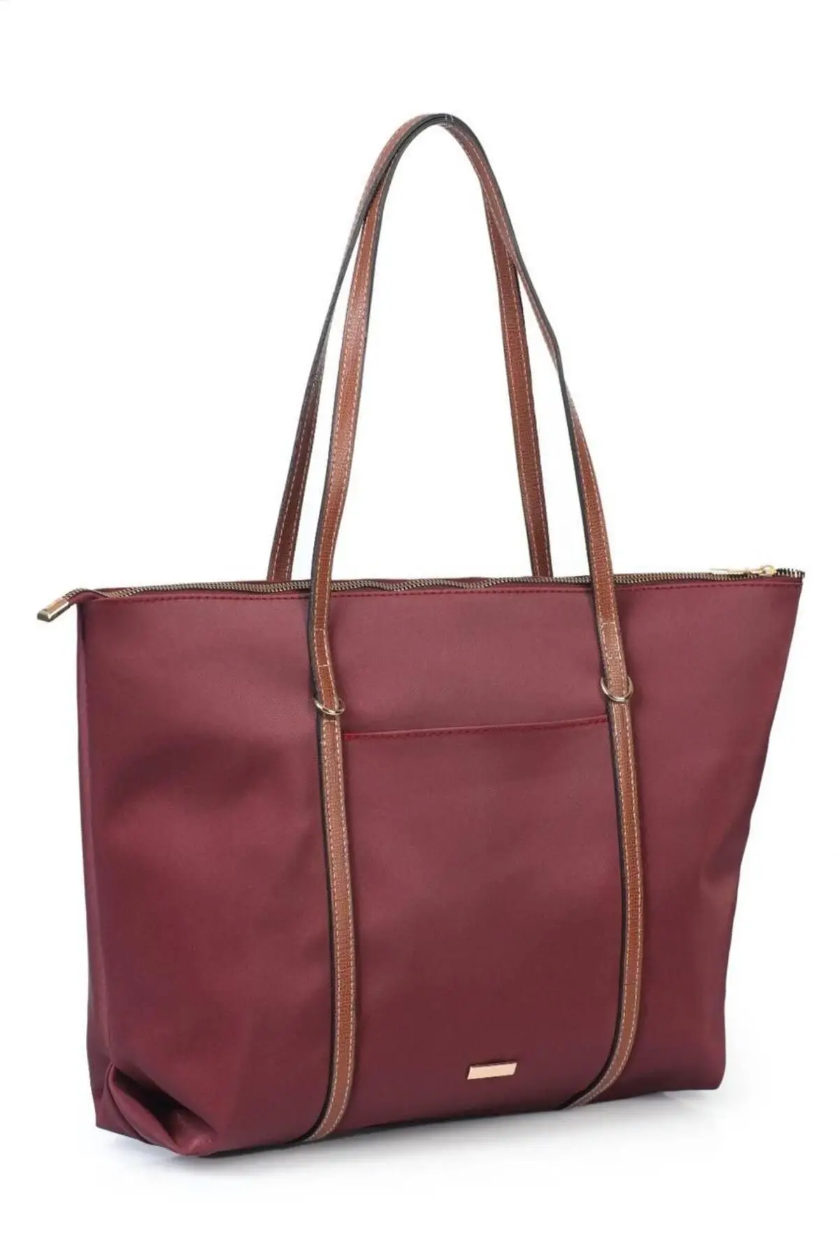 Lacey Burgundy-Tan Striped Shopper Womens Shoulder Bag
