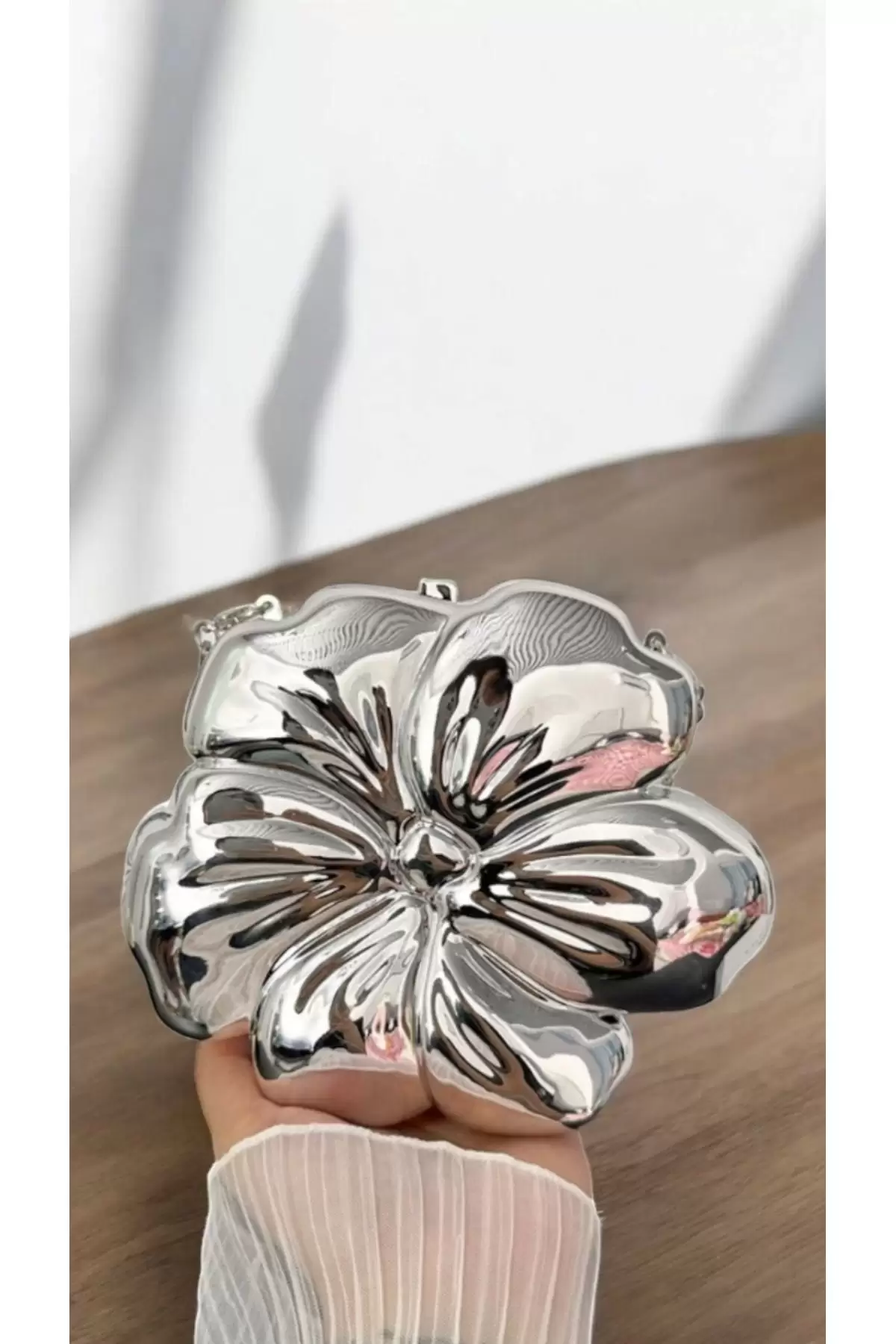 Flower Womens Hand and Shoulder Bag with Silver Chain Strap