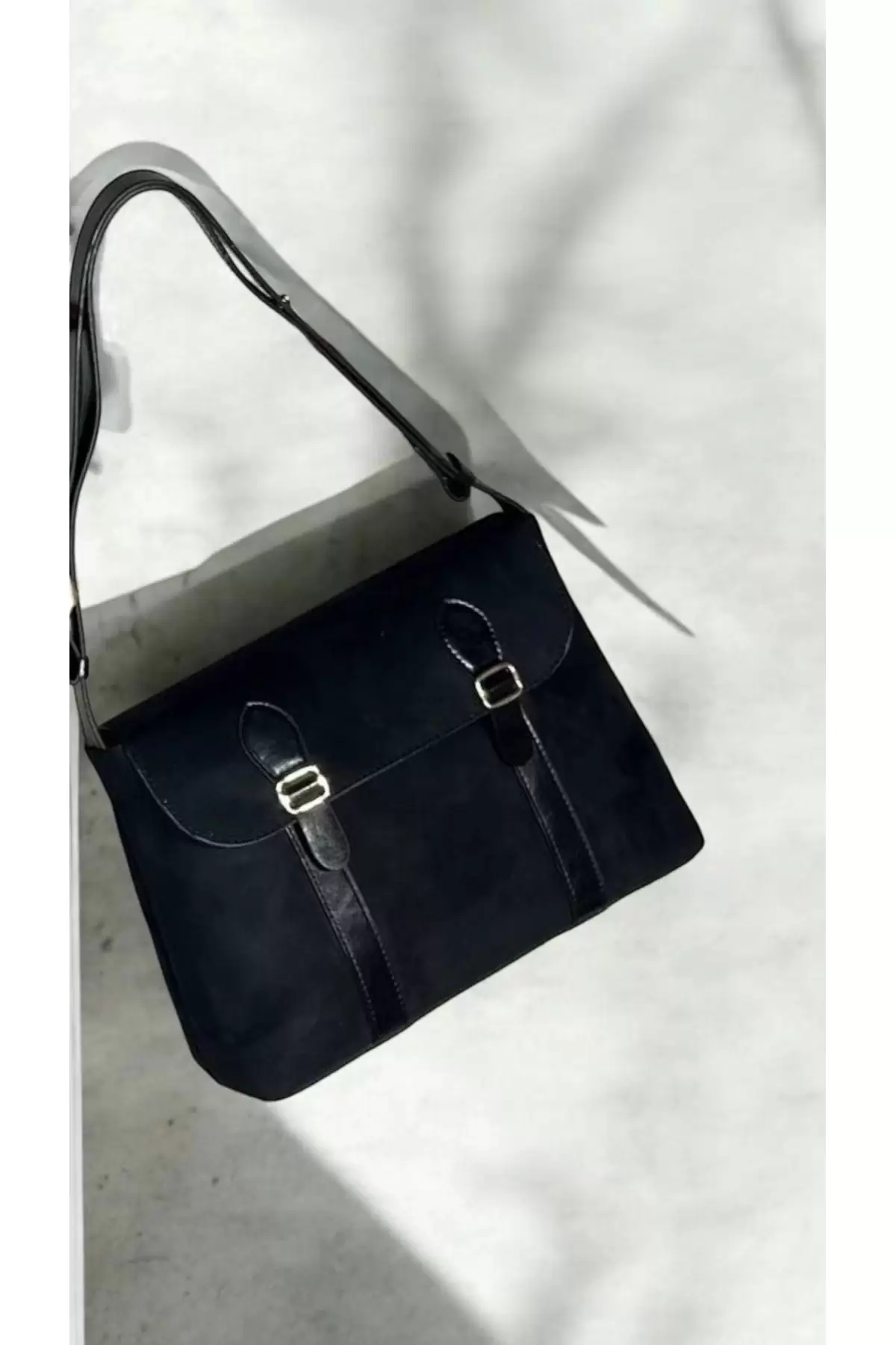 Frida Black Suede Vintage Womens Hand and Shoulder Bag